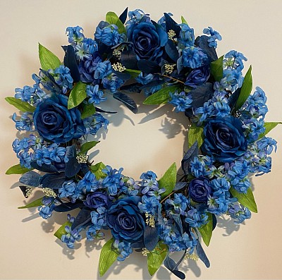Blue Rose Wood Wreath