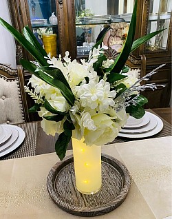 White Floral Centerpiece with Lights - $50.00